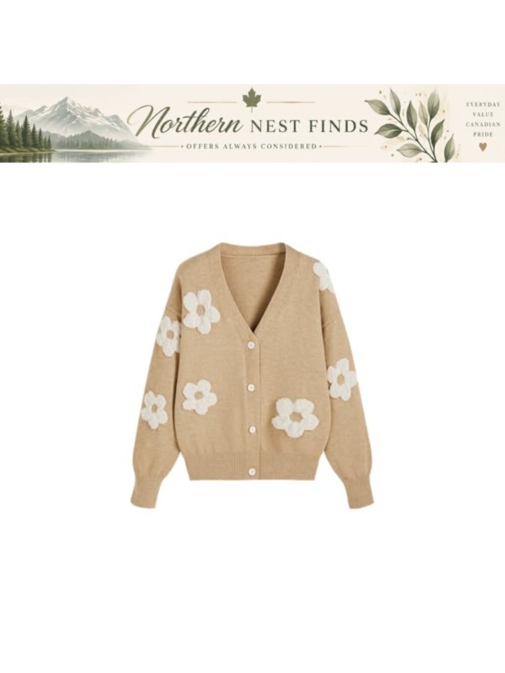V-Neck Floral Button Cardigan Long Sleeve Knit Sweater